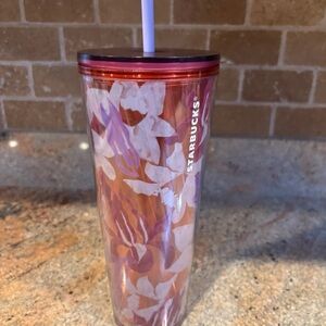 Starbucks Red and Purple Floral Tumbler with Straw